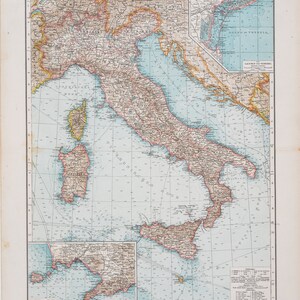 Italien Landkarte / Farbkarte / Original / Deutscher Weltatlas 1896 / groß / 57,5 x 42 cm