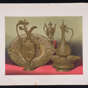 EWERS and SALVER from FRANCE - Antique authentic lithograph Masterpieces of industrial art & sculptures, 1862 - Stunning!