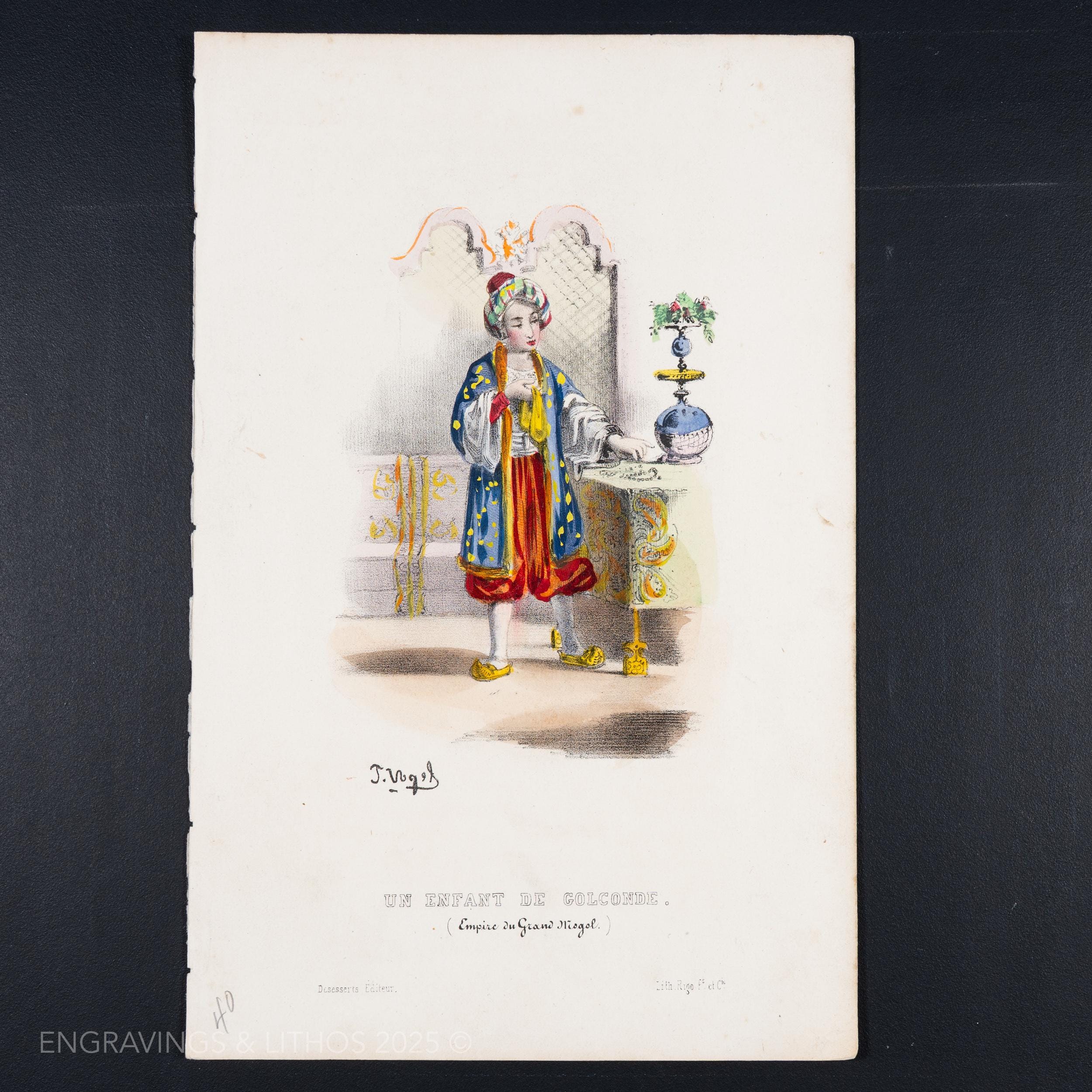 1841年 ハーレムの子供 - 大ムガル帝国 - 手彩色版画「孫たちに捧げる