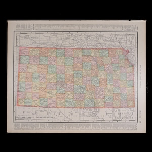 1897 KANSAS, USA - Original Landkarte von Rand McNally and Company Atlas of the World