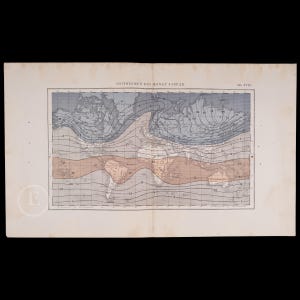 1872 THE JANUARY ISOTHERMS - Zeldzame originele plaat uit een Astronomy Atlas-boek / Prachtig!