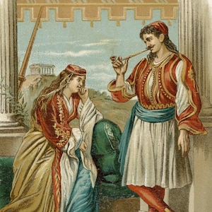 Greek people - Original plate from &quot;Historia Natural Zoologia&quot; - Dr Klaus - 1891