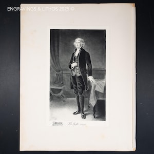 1901 Thomas Jefferson Antique Portrait – 3rd U.S. President – Engraving from White House Gallery Original Print (16 x20 in) crown folio!