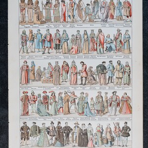1897 Ancient Civil Clothing:  Eqyptian, Etruscan, Greek, Roman, French from &quot;Le Noveau Larousse Illustré Edition&quot; - Double side print