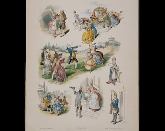 1893 ROCOCO FIGURES – Lithograph Metallic Gold Ink - Dekorative Vorbilder