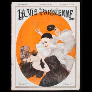 1922 Pierrot and Elegant Lady – Art Deco Carnival Cover – Original La Vie Parisienne Magazine Cover