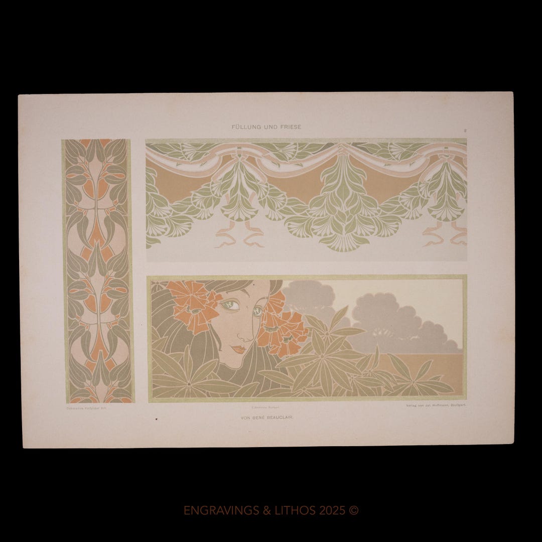 1902 PANEL and FRIEZE DESIGN With Female Portrait - Early Art Nouveau ...