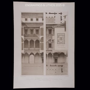 1905 PALAZZO STROZZI in FLORENCE -Courtyard and Floor Plan  - Exquisite Heliogravure - 17 in x 12 in (Crown Folio)