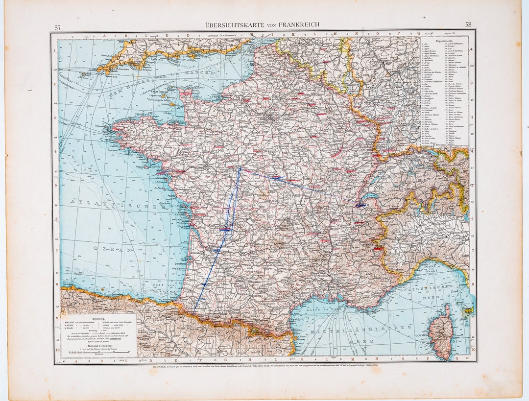 Map of France / Color Map / Original / German World Atlas 1896 / Big ...
