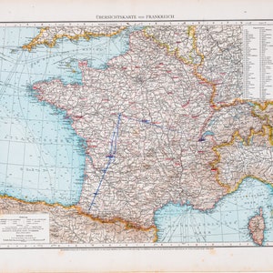 Landkarte Frankreich / Farbkarte / Original / Deutscher Weltatlas 1896 / groß / 52,5 x 42 cm