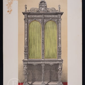 A CABINET from FRANCE - Antique authentic lithograph Masterpieces of industrial art & sculptures, 1862 - Stunning!