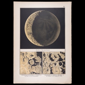 The Moon celestial print - Exquisite Plate - VERY RARE ORIGINAL from a German astronomy book from 1888