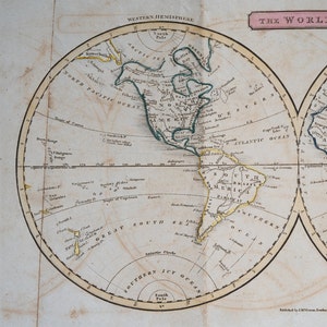 Kopergegraveerde kaart, gepubliceerd in 1810, Londen voor 'Barclay's Universal Dictionary' door James Barclay. Originele handomtrekkleur.