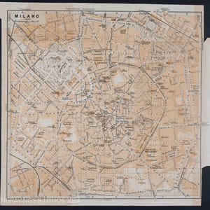 1893 Map of MILAN, City in ITALY - Authentic Lithograph Map, Leipzig for &quot;Italie, Manuel du Voyageur&quot; by Karl Baedeker