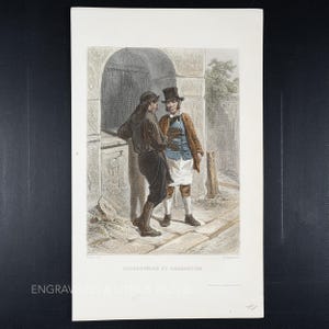 Węglarz i woźnica z lat 40. XIX wieku – oryginalna ręcznie kolorowana litografia „Charbonnier et Charretier” – grafika kostiumowa z kolekcji Peoples of Europe