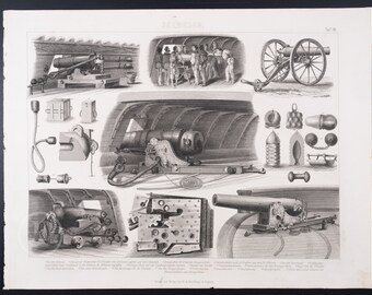 Ship Structures and Ammunition,  their Operation and Effect  - Exquisite Cooper engraving print from 1870 -  13.75 x 10.5 in, Very rare!