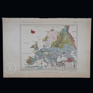 Europa Geologische Karte - Sehr seltene Farblithographie „La Creation de L’Homme“ von Camille Flammarion 1886