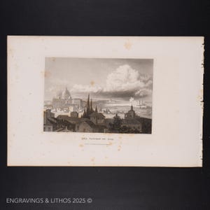 1852 CITTÀ DEL VATICANO, circondata da ROMA, ITALIA - Incisione su acciaio in bianco e nero da “Meyer&#39;s Universum” / acquista 2, ricevi 1 gratis!