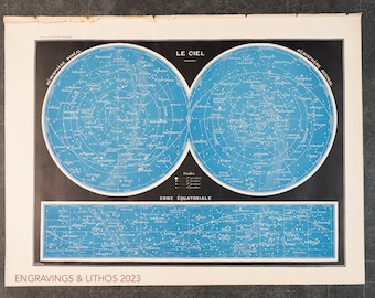 1897 The Sky Map / Constellations of the Equatorial Zone Maps from "Le Noveau Larousse Illustré Edition" - Double side print