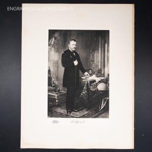 1901 Ulysses S. Grant Antique Portrait – 18th U.S. President – Engraving from White House Gallery Original Print (16 x20 in) crown folio!