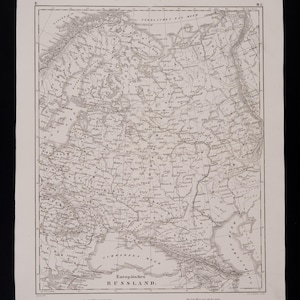 1849 Kaart van Rusland, antieke gravure, Victoriaanse stijl (originele Duitse print)