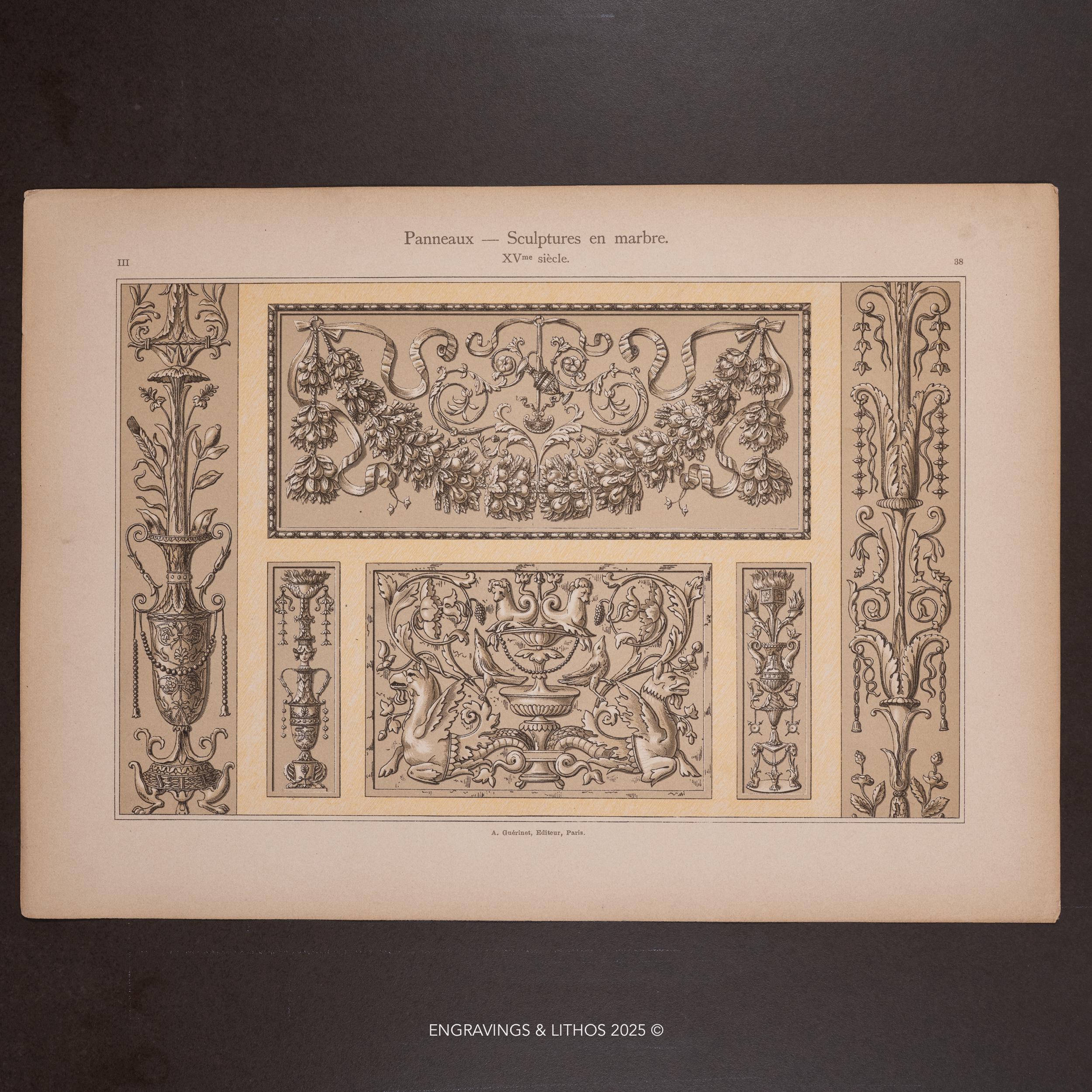 専用Michel loeb【ラ・チュイリエル】 lithograph 限定90 1900 SCULPTURE IN MARBLE - French Antique Decorative Lithography