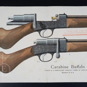 1896  FRENCH BUFFALO RIFLE - Print from &quot;Les chiens de chasse et la théorie de la chasse&quot;  P. Mahler