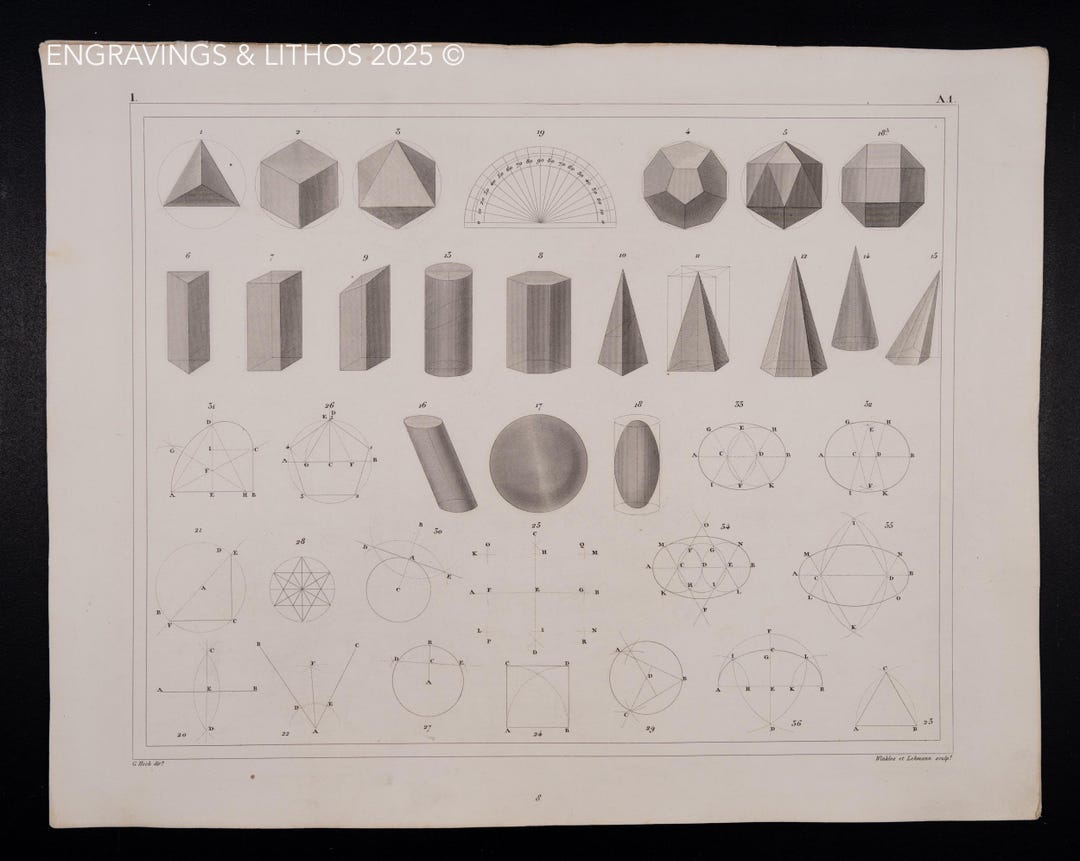 1849 MATH SOLID SHAPES – Antique Engraving – Original German ...