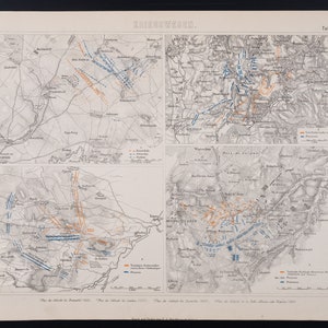 Battle Plans of Military Operations  - Exquisite Cooper engraving print from 1870 -  13.75 x 10.5 in, Very rare!