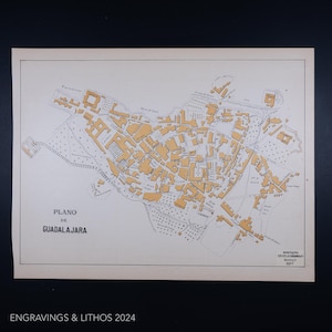 1905 Map of Guadalajara from“General Atlas of Maps of the 49 Capitals of Spain with Industry and Commerce” - (13 X 17 inches)