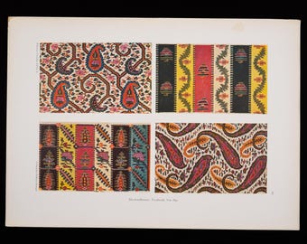 FRENCH TEXTILE DESIGNS - Printed Fabric Patterns circa 1850 - 1926 Original - Dekorative Vorbilder -Vintage wall art print.