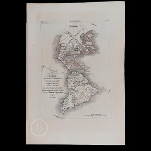 May include: An antique map titled CARTA DEL NUOVO CONTINENTE depicting North and South America. The black and white print features geographical labels, latitude lines, and text including Vol. 1, GEOGRAFIA, and the date 1729 on a paper sheet.