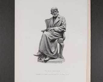 1878 STATUE of THOMAS CARLYLE - Rare Steel Engraving from "The Art Journal"