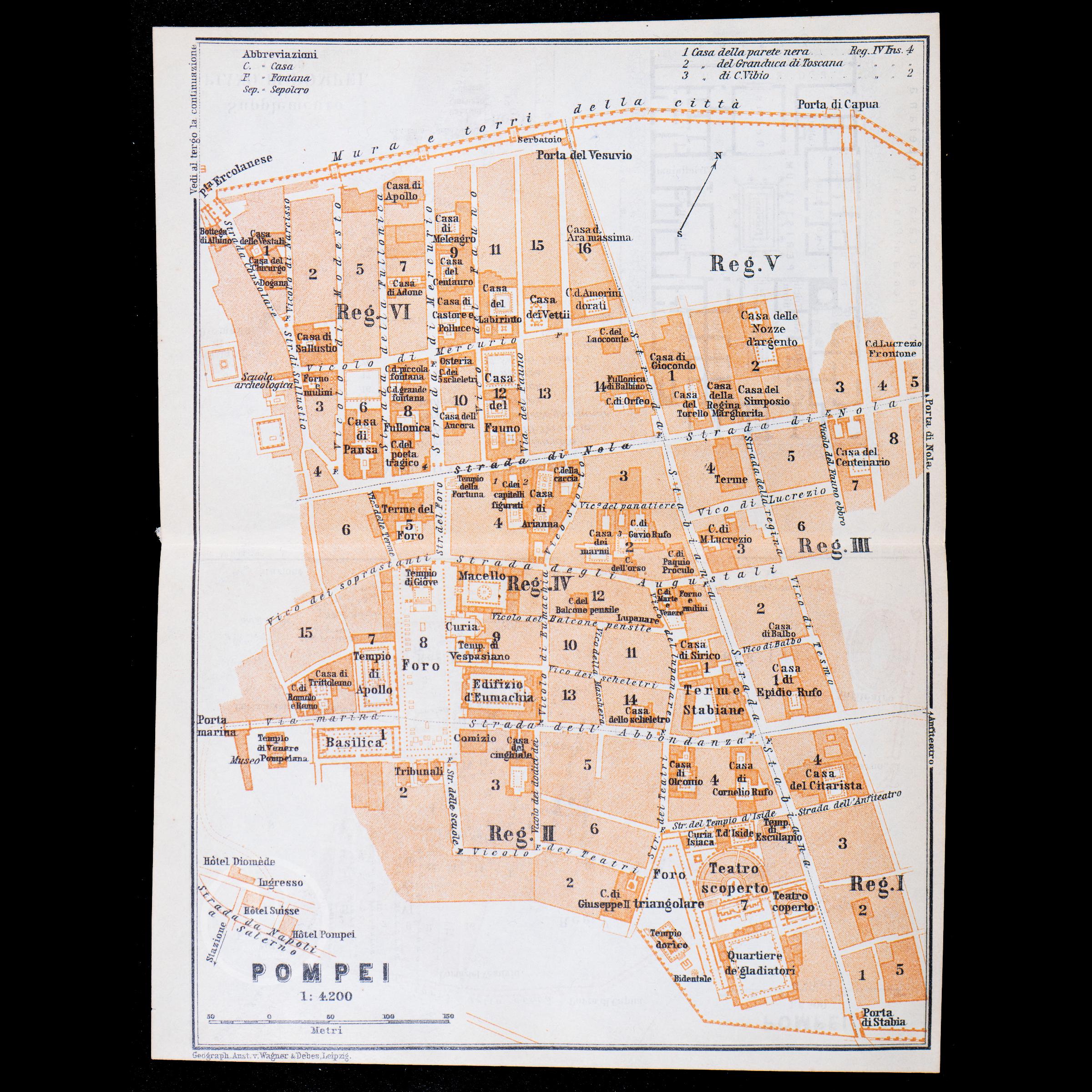 1893年ポンペイの地図：ヴィンテージリトグラフ - イタリア、ナポリ
