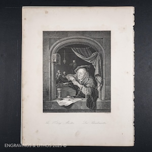 1850 - The SCHOOLMASTER - Original Antique Steel Engraving from The Royal Dresden Gallery