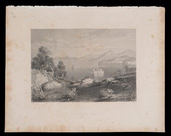 Ulysses Schiffsdruck Originalgravur, handkolorierte Stahlplatte von 1855 (Victorian Era, Payne’s Universum, 21x26cm)