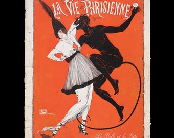 1914 Mujer bailando con el diablo – La Bella y la Bestia – Georges Léonnec Portada original de La Vie Parisienne