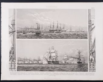Review of the English Steamship Fleet at Spithead - Exquisite Cooper engraving print from 1870 -  13.75 x 10.5 in, Very rare!