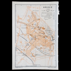 1893 Karte von AREZZO, Historische Stadt in der TOSKANA, ITALIEN - Echte Lithographie-Karte, Leipzig für ""Italie, Manuel du Voyageur"" von Karl Baedeker."