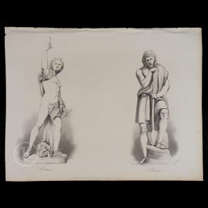 1855  STATUES:  COMUS and TIMON - Black and white steel engraving by Albert Henry Payne “Payne’s Universum”