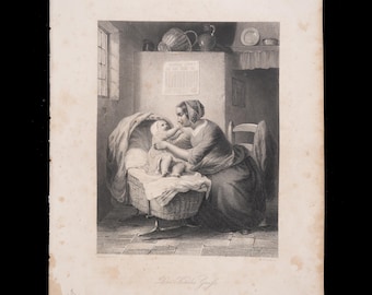 Child's Greeting - Original Steel Engraving from Payne’s Universum 1855