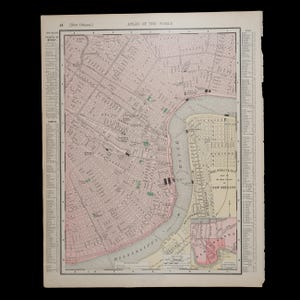 1897 NOUVELLE-ORLÉANS, LOUISIANE - Carte originale de Rand McNally and Company Atlas of the World