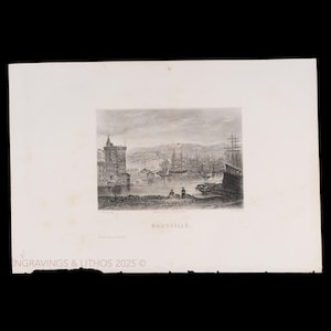 1857 MARSEILLE, CITY in FRANCE -  Antique Print Steel Engraving – Original 19th-century plate from Scènes Pittoresques d’Europe