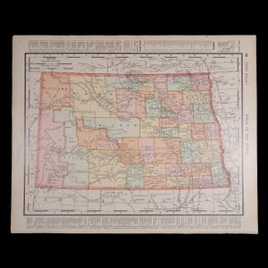 1897 NORTH DAKOTA - Original Landkarte von Rand McNally and Company Atlas of the World