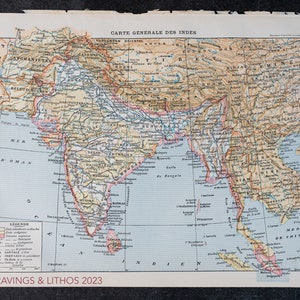 Mapa da Índia/ Império da Índia: Templos, Ornamentos de "Le Noveau Larousse Illustré Edition" - Impressão frente e verso