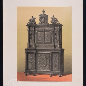 EBONY CABINET from FRANCE - Antique authentic lithograph Masterpieces of industrial art & sculptures, 1862 - Stunning!