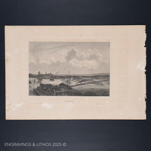 1852 SZCZECIN, City in POLAND - Black and white steel engraving from “Meyer&#39;s Universum”  / buy 2, get 1 free!