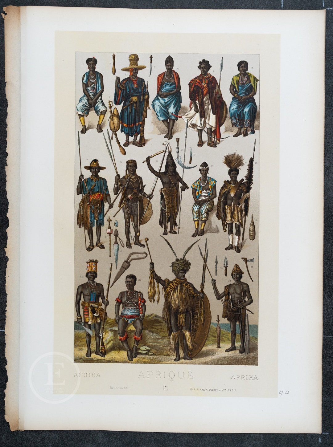 1888 African Natives: Senegal, Gabon, Abyssinia by Racinet - Original ...