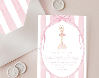 Ballerina Birthday Invitation, Pink Watercolour Ballet Printable (Editable Digital Download)