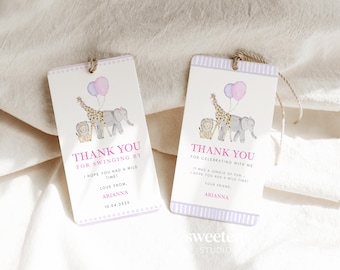 Printable Calling All Party Animals Thank You Tag | Pink Party Animals Birthday Decor | Party Animal Wild One Theme | Favour Tag
